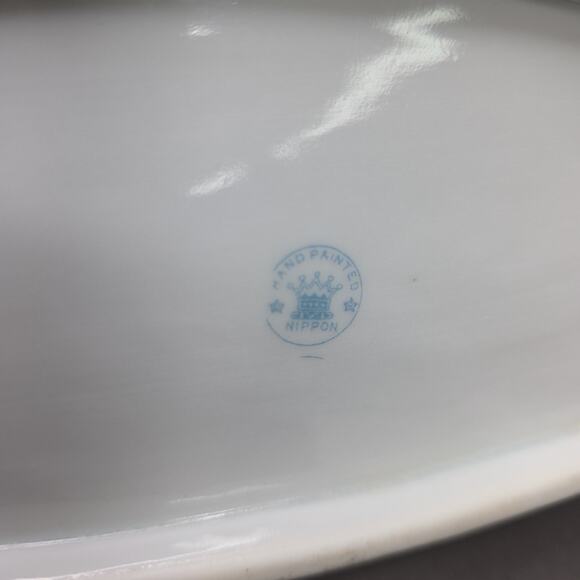 Nippon Hand Painted Celery Dish Pink Floral Porcelain 11in Chintz - Picture 11 of 16